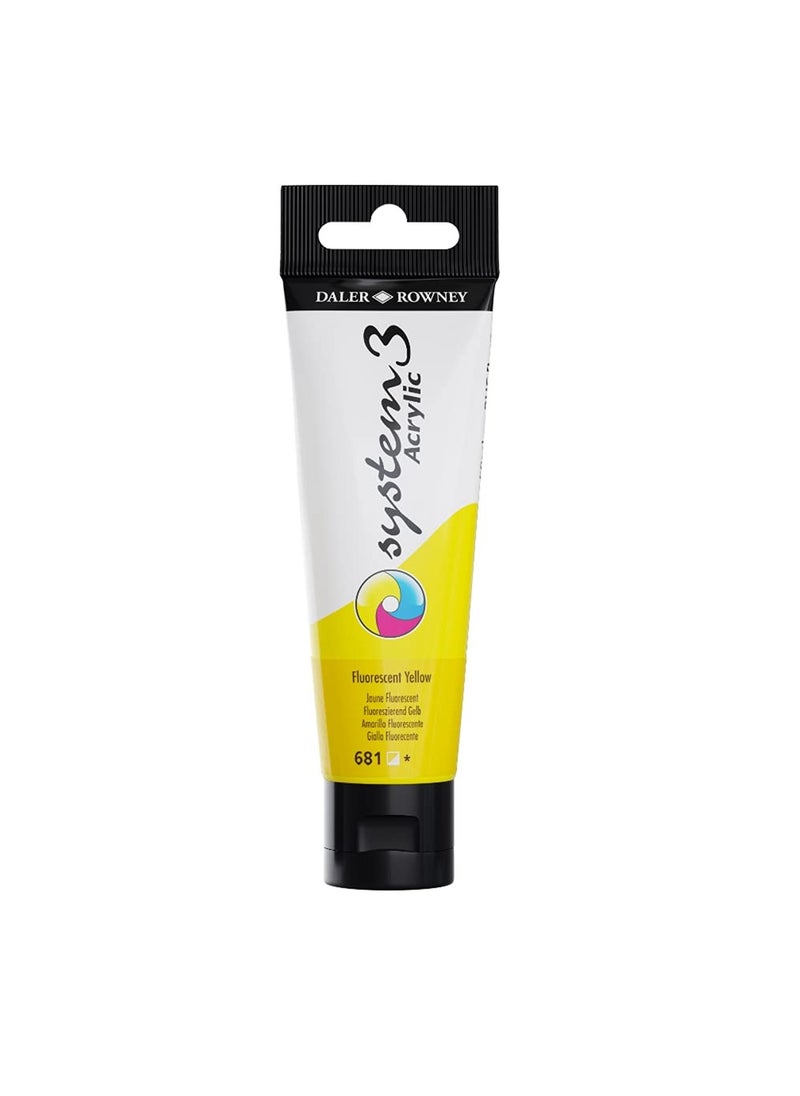 Daler Rowney System3 Acrylic Paint Tube 59ml Fluorescent Yellow  - Image 2