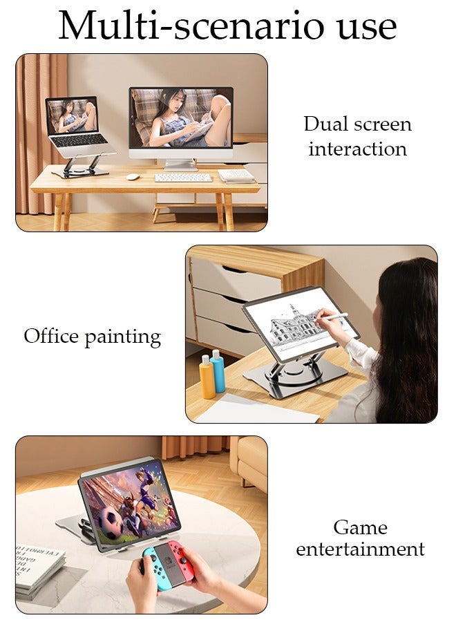DUNISO Adjustable Computer Stand with 360 Rotating Base,Aluminum Computer Stand for Laptops,Ergonimic Foldable Laptop for Desk Compatible with All 10-17" Laptops - Image 3