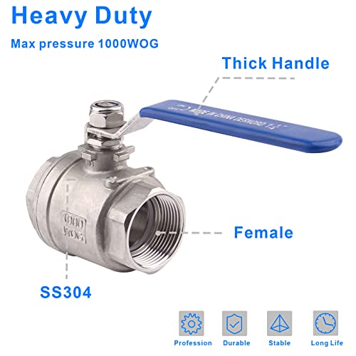 DERNORD Full Port Ball Valve Stainless Steel 304 Heavy Duty for Water, Oil, and Gas with Blue Locking Handles (1-1/4" NPT) - Image 2