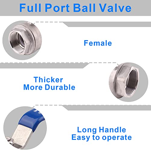 DERNORD Full Port Ball Valve Stainless Steel 304 Heavy Duty for Water, Oil, and Gas with Blue Locking Handles (1-1/4" NPT) - Image 3