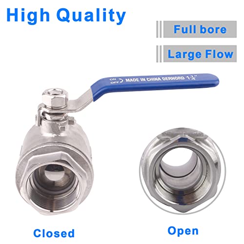 DERNORD Full Port Ball Valve Stainless Steel 304 Heavy Duty for Water, Oil, and Gas with Blue Locking Handles (1-1/4" NPT) - Image 5