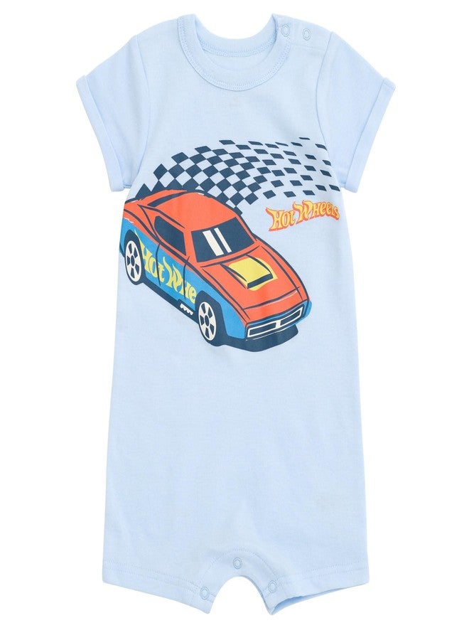 Hot Wheels Newborn Baby Boys Romper and Bucket Sun Hat Outfit Set Pastel Blue 3-6 Months - Image 3