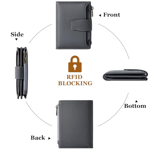 Airkit Small Wallet Women RFID Blocking Soft Leather Bifold Compact Card Holder Wallet for Women with Zipper Coin Pocket 4 ID Window - Image 4