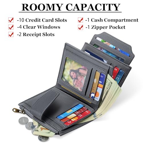Airkit Small Wallet Women RFID Blocking Soft Leather Bifold Compact Card Holder Wallet for Women with Zipper Coin Pocket 4 ID Window - Image 2