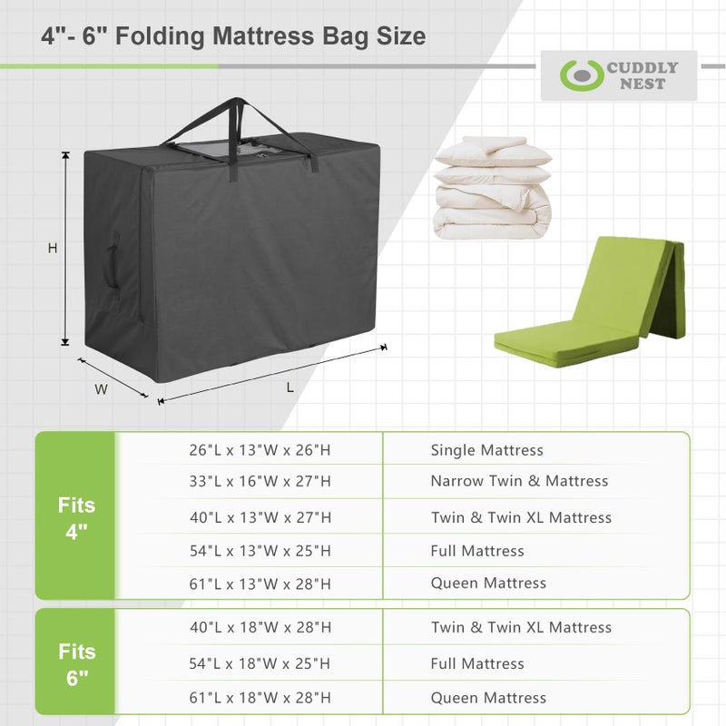 Cuddly Nest Folding Mattress Storage Bag - Heavy Duty Carry Case for Tri-Fold Guest Bed (Fits 6" Queen Mattress,Black) - Image 2