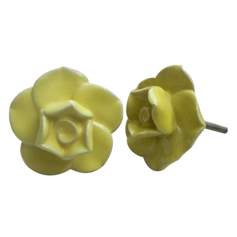 Indian-Shelf IndianShelf 2 Piece Yellow Knobs Ceramic Drawer Pulls Knobs Rose Handles for Door 508 cm Drawer Pulls 