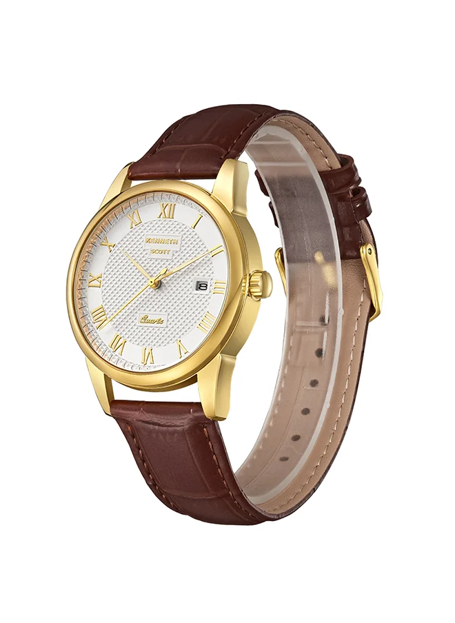 KENNETH SCOTT Kenneth Scott Men's Ivory Dial Analog Watch - K23030-GLDI