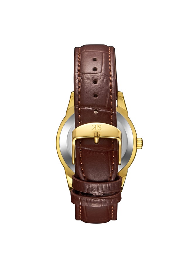 KENNETH SCOTT Men's Leather Analog Watch K23030-GLDI - 40x49 mm  - Image 3