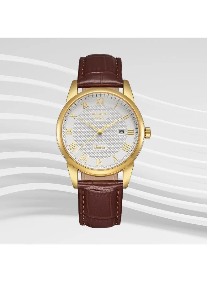 KENNETH SCOTT Ivory Men's Leather Analog Watch K23030-GLDI - 40x49 mm for Men | Best Price UAE