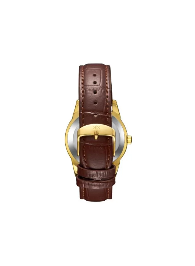 KENNETH SCOTT Ivory Men's Leather Analog Watch K23030-GLDI - 40x49 mm for Men | Best Price UAE
