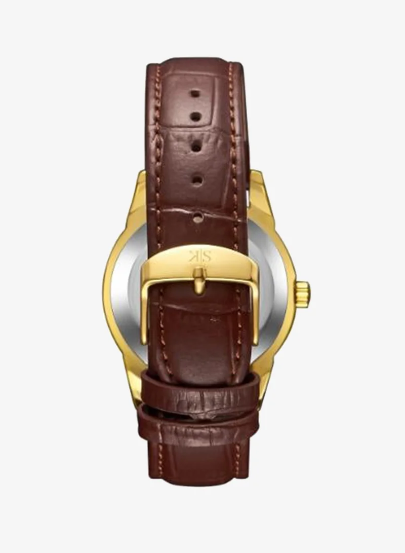 Kenneth Scott Ivory Men's Leather Analog Watch K23030-GLDI - 40x49 mm for Men | Best Price UAE