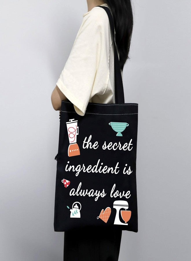 MBMSO the Secret Ingredient Is Always Love Baking Canvas Tote Bag Baker Gift Baking Lover Shopping Bag Baking Cooking Gift (Baking TB-black) - Image 5