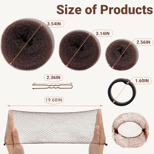 TsMADDTs Bun Maker and Hair Nets Set Hair Accessory Set with 8 Bun Makers for Women 10 Brown Invisible Nets 5 Elastic Bands and 40 U Bobby Pins for Ballet Dance - Image 3