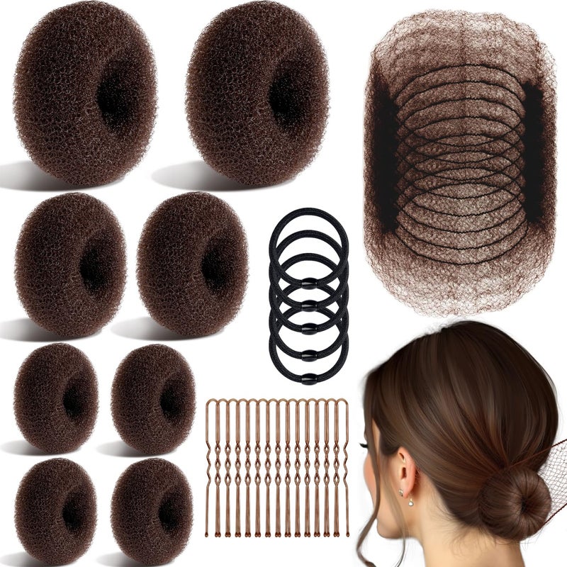 TsMADDTs Bun Maker and Hair Nets Set Hair Accessory Set with 8 Bun Makers for Women 10 Brown Invisible Nets 5 Elastic Bands and 40 U Bobby Pins for Ballet Dance - Image 2