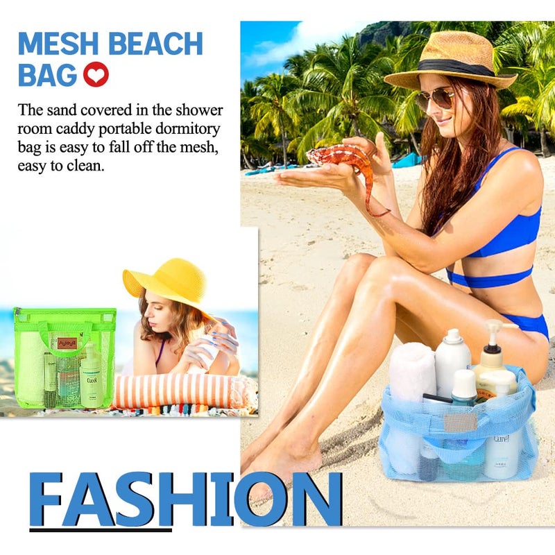 A.DASHER 3 Pcs Portable Mesh Shower Caddy Tote, Quick Dry Tote Bag Mesh Beach Bags for Women, Hanging Toiletry and Bath Organizer for Travel Swimming Sports Gym Camp Shopping College Dorms (Black Gray D Blue) - Image 5