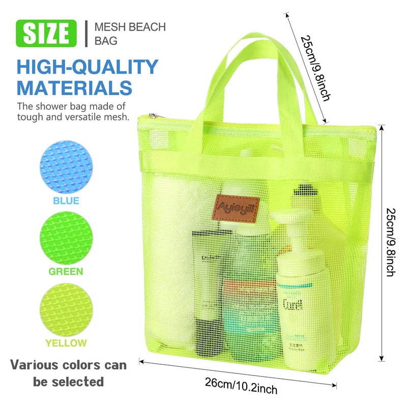 A.DASHER 3 Pcs Portable Mesh Shower Caddy Tote, Quick Dry Tote Bag Mesh Beach Bags for Women, Hanging Toiletry and Bath Organizer for Travel Swimming Sports Gym Camp Shopping College Dorms (Black Gray D Blue) - Image 2