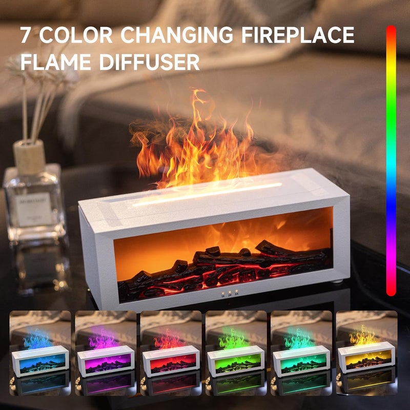 TMEHM Fireplace Flame Air Diffuser Humidifier,7 Colors Aromatherapy Essential Oil Diffuser,Ultrasonic Aroma Humidifier with Timer for Home,Bedroom,Office,Yoga (WhiteA, L) - Image 5