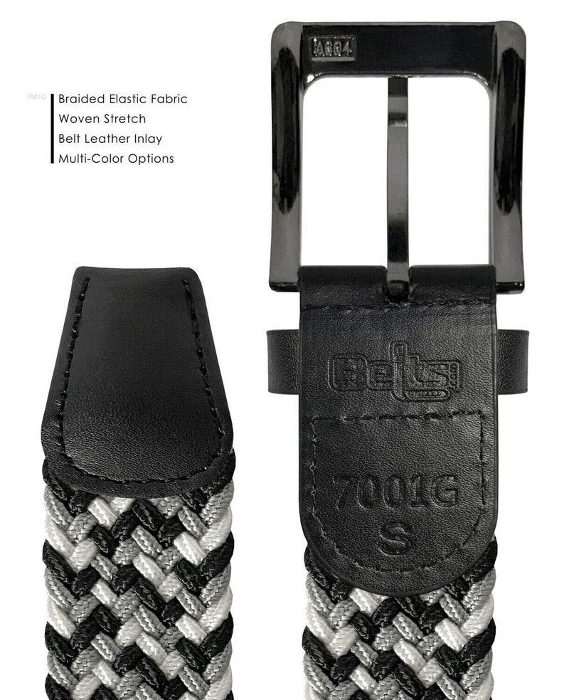 Belts.com Braided Elastic Stretch Belt Casual Weave Canvas Fabric Woven Belt 1-3/8" (GRY/WHT/BLK, M) - Image 3