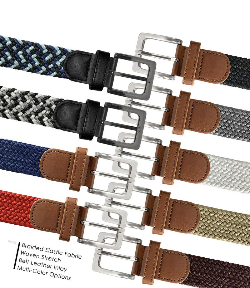Belts.com Braided Elastic Stretch Belt Casual Weave Canvas Fabric Woven Belt 1-3/8" (GRY/WHT/BLK, M) - Image 5