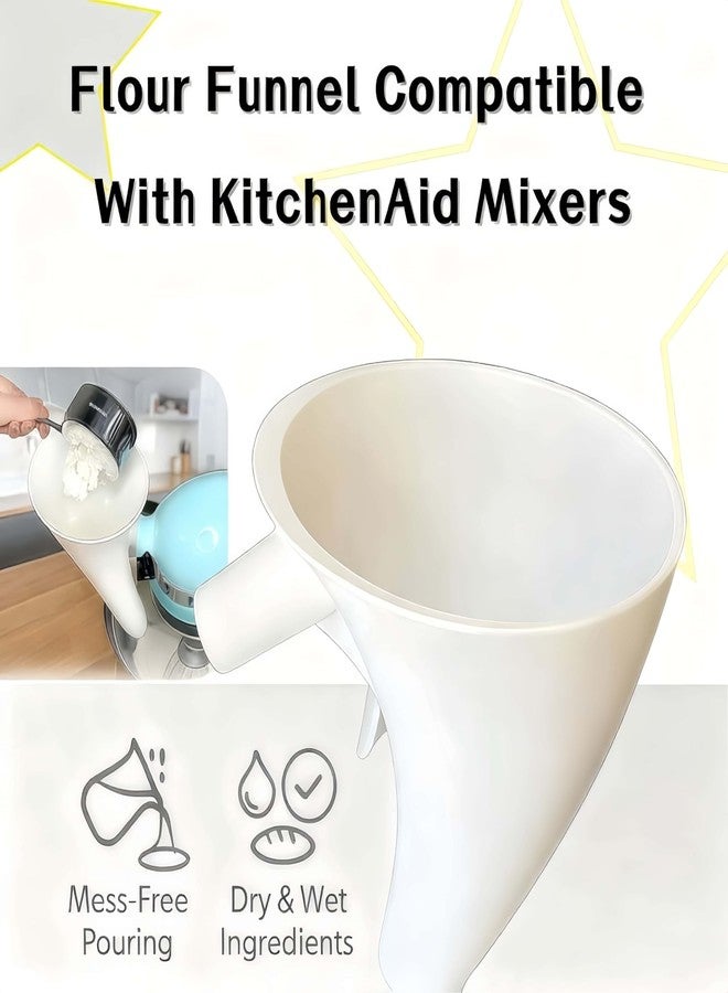 LWOGD Flour Funnel for KitchenAid Mixer 5 Qt, Anti-Splash Attachment for Tilt-Head Stand Mixer 4.5 & 5 Quart (KSM150), Dishwasher Safe No-Mess Baking Tool, Easy Pour Accessory (White) - Image 2