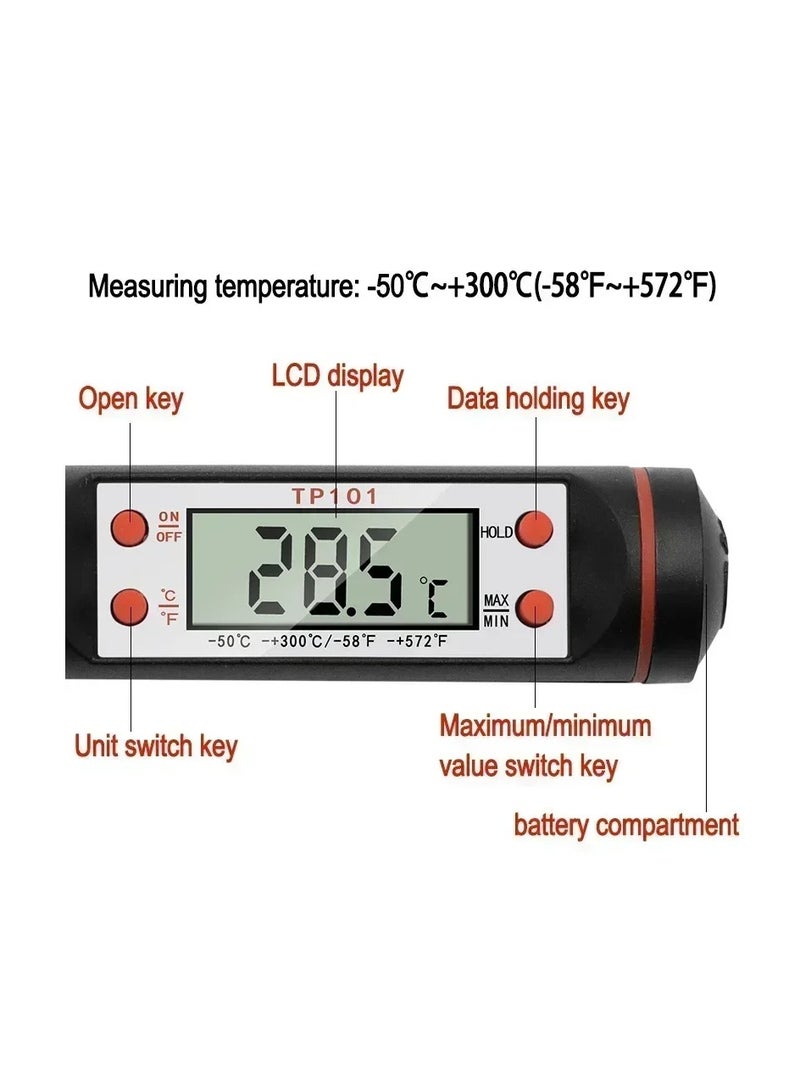 AROAQ Food Thermometer, Water Oil Cooking Meat Food Thermometers, Cooking Thermometer With Instant Read Lcd Screen For Kitchen, (Black)  - Image 2