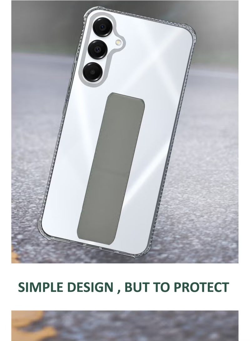 3-in-1 Magnetic Transparent Wrist Strap Hand Grip Stand Back Case Cover  for Samsung Galaxy A56-Clear/Grey - Image 2