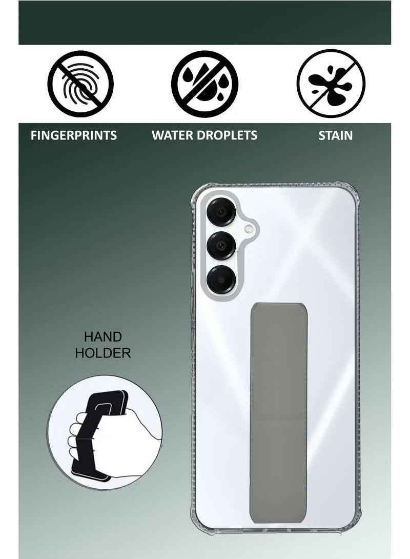 3-in-1 Magnetic Transparent Wrist Strap Hand Grip Stand Back Case Cover  for Samsung Galaxy A56-Clear/Grey - Image 4