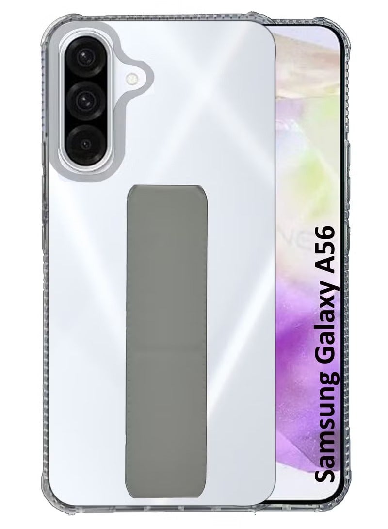 3-in-1 Magnetic Transparent Wrist Strap Hand Grip Stand Back Case Cover  for Samsung Galaxy A56-Clear/Grey - Image 1