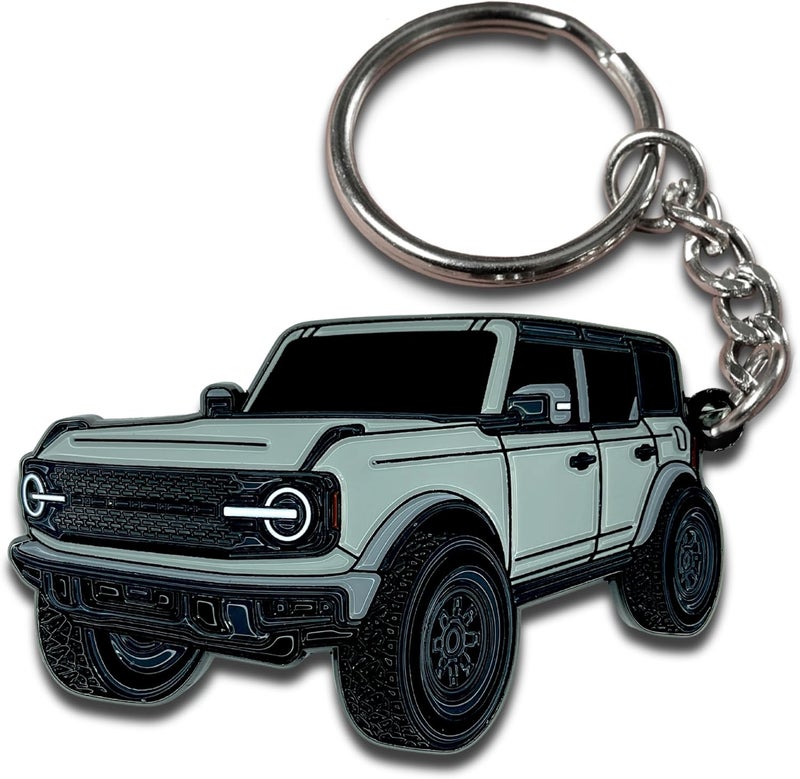 FOUR WHEEL BEAST Bronco Keychain - Silver/Cactus Gray - Image 1