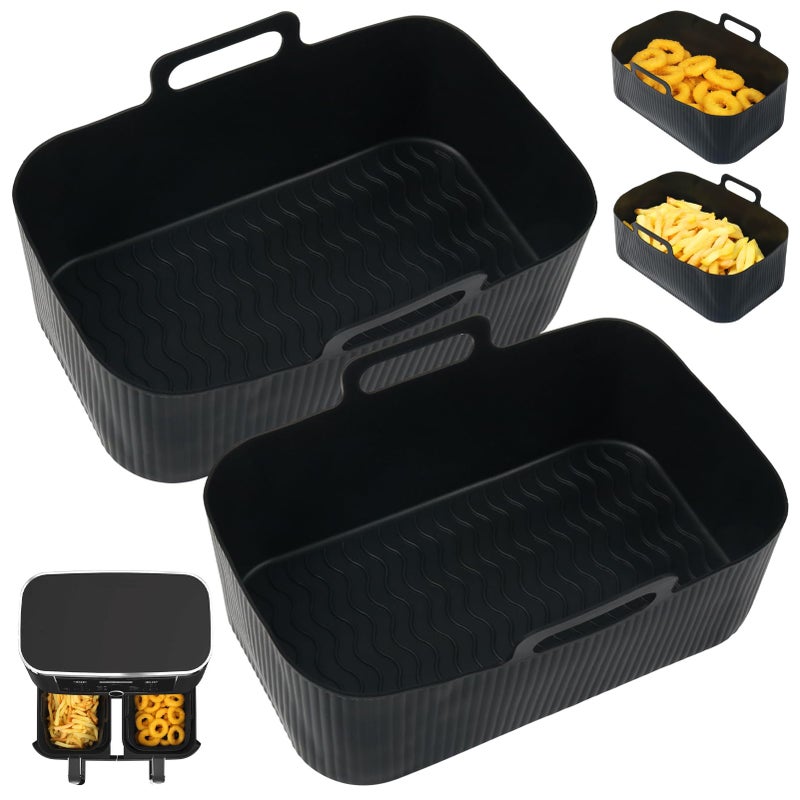 YQL Air Fryer Silicone Liner for NinjaTower DualInstant Vortex 2PCS Silicone Air Fryer Liners Reusable Air Fryer Accessories for Ninja Foodi AF300UK Salter Dual Air Fryer Black