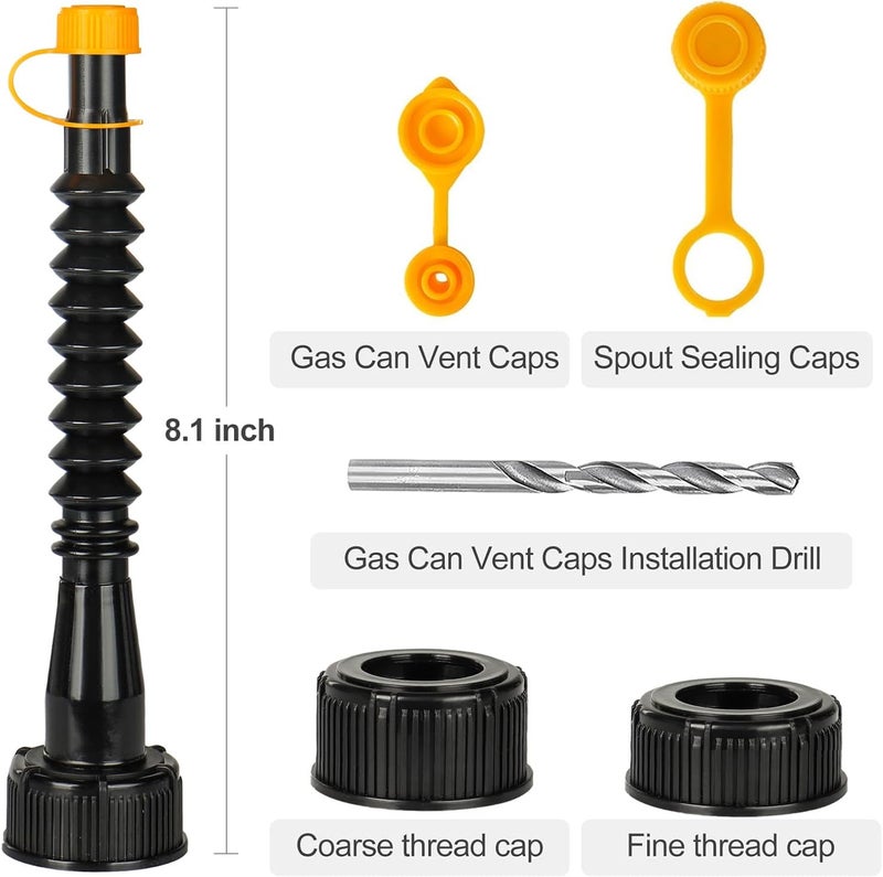 Qilinba Gas Can Spout Replacement Kit, 3 Pack Flexible Nozzle Set with Vent Caps, Fits 1/2/5 Gallon Cans Multi-goal comprehensive design - Image 2