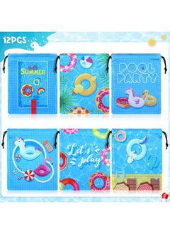 BOAO 12 Pcs Summer Pool Party Bags Drawstring Beach Bag Goody Favor Gift Bags Beach Shark Tropical Theme Party Supplies For Luau Hawaiian Pool Wedding Birthday Party Candy Goodie Teens Kids (Pool Style)  - Image 3