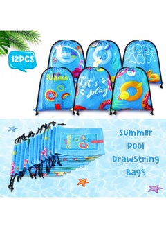 BOAO 12 Pcs Summer Pool Party Bags Drawstring Beach Bag Goody Favor Gift Bags Beach Shark Tropical Theme Party Supplies For Luau Hawaiian Pool Wedding Birthday Party Candy Goodie Teens Kids (Pool Style)  - Image 4