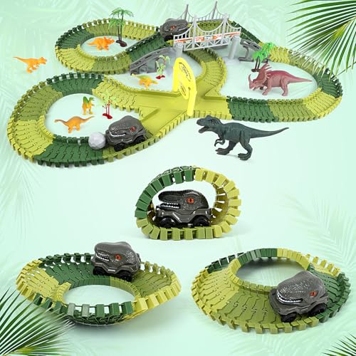 MagicKidz Dinosaur Race Track Toys for Kids Best Birthday Gift for Boys 3 4 5 6 7 Years Old 255 PCS Flexible Racing Set with Wide Track Create A Dinosaur World Road Race - Image 5