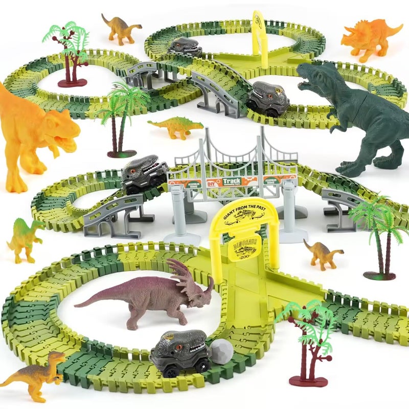 MagicKidz Dinosaur Race Track Toys for Kids Best Birthday Gift for Boys 3 4 5 6 7 Years Old 255 PCS Flexible Racing Set with Wide Track Create A Dinosaur World Road Race - Image 3