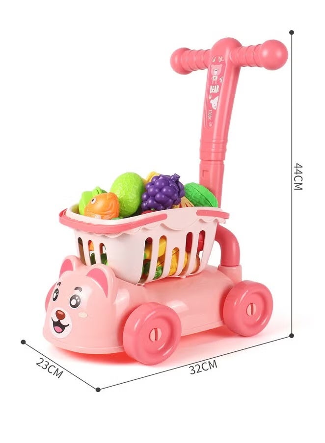 Trolley Toy, Baby Shopping Cart, Fruit And Vegetable Cutting Trolley Toy Set, Children'S Pretend Play Supermarket, 2 In 1 Toy Shopping Cart, Mini Supermarket Shopping Cart, Mini Grocery Shopping Cart  - Image 2