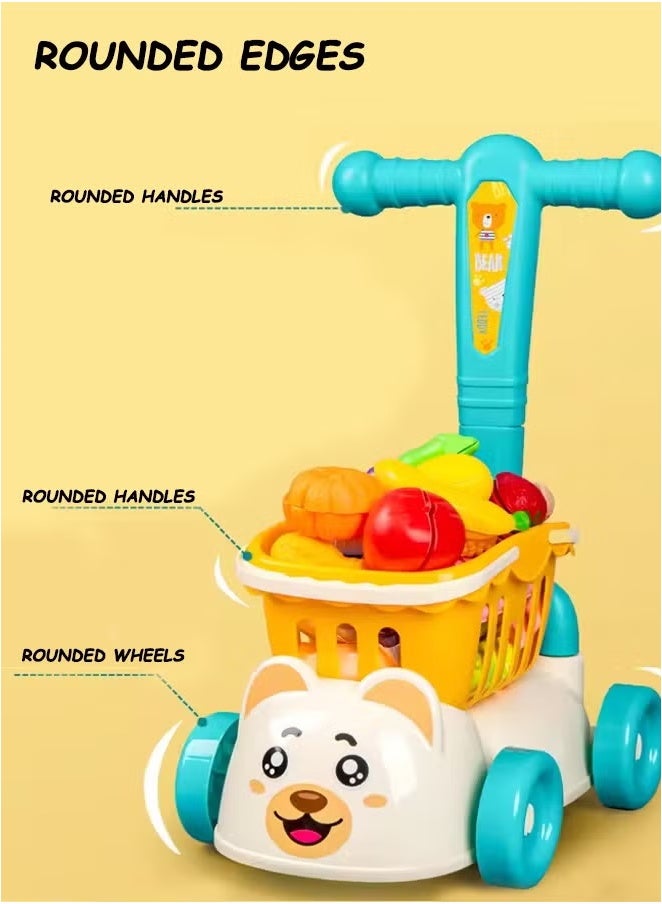 Trolley Toy, Baby Shopping Cart, Fruit And Vegetable Cutting Trolley Toy Set, Children'S Pretend Play Supermarket, 2 In 1 Toy Shopping Cart, Mini Supermarket Shopping Cart, Mini Grocery Shopping Cart  - Image 5