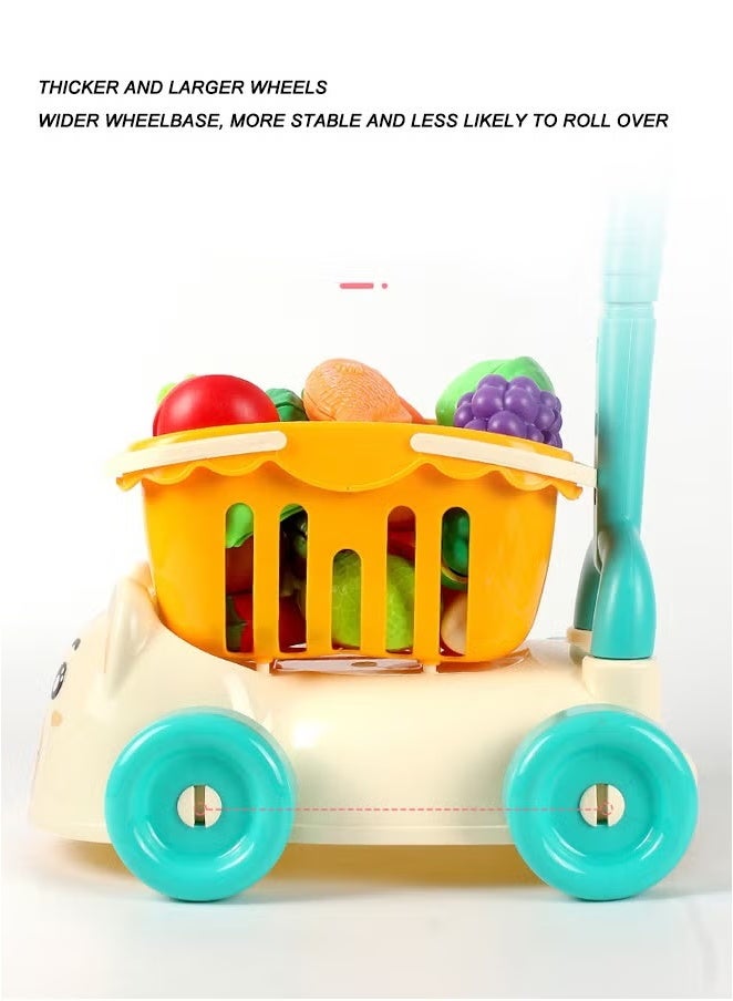 Trolley Toy, Baby Shopping Cart, Fruit And Vegetable Cutting Trolley Toy Set, Children'S Pretend Play Supermarket, 2 In 1 Toy Shopping Cart, Mini Supermarket Shopping Cart, Mini Grocery Shopping Cart  - Image 3