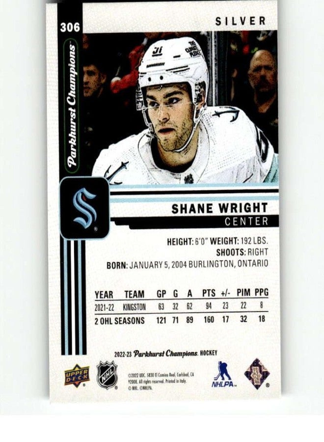 Upper Deck 2022-23 Parkhurst Champions Silver #306 Shane Wright RC Rookie Seattle Kraken NHL Hockey Trading Card - Image 2