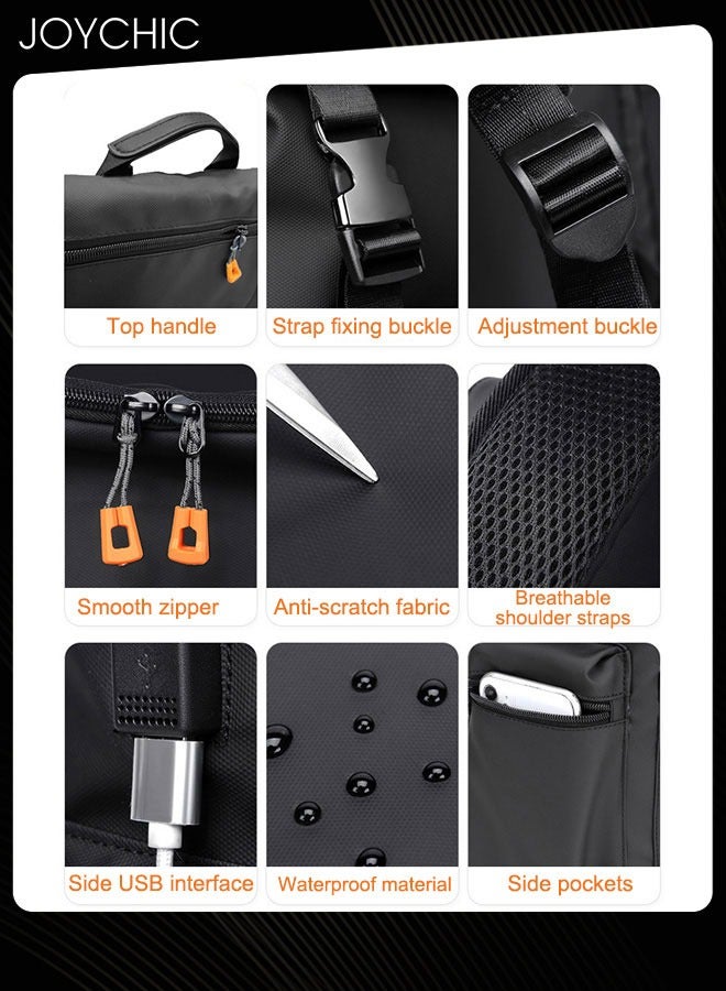 جوي شيك حقيبة ظهر كبيرة الحجم للسفر والتخييم والتنزه سيرًا على الأقدام وحقيبة ظهر للكمبيوتر المحمول متعددة الوظائف ومضادة للماء مع منفذ شحن USB للرجال وطلاب المدارس باللون الأسود - Image 4