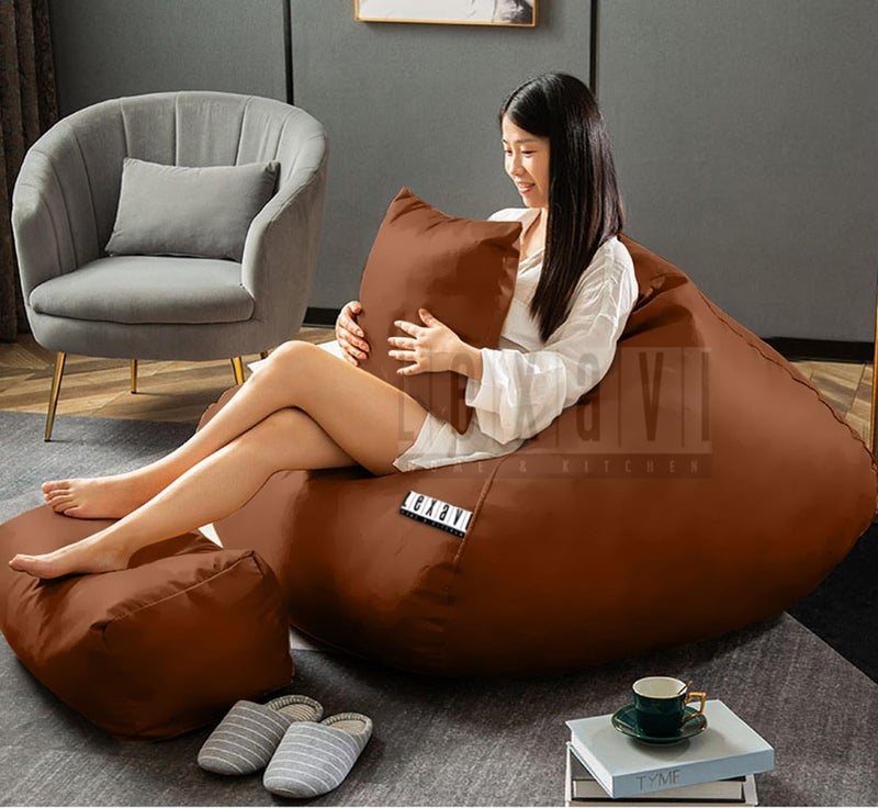 LEXAVI Brand® - Lifestyle Suits Your Home Decore |Suede Faux Leather Jumbo Beanbag Combo with Footrest & Pillow (Cover Only) |Capacity: Upto 6Ft Height,120 KG Weight |Color (6XL - Dark TAN) - Image 1