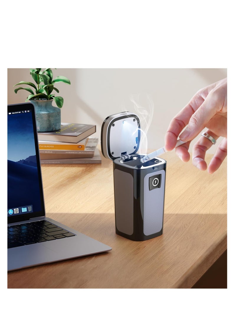 Excefore - Car Ashtray with Lid Smell Proof, Smokeless Ashtrays, Portable Cigarette Ashtrays, Car Ashtray with Solar and USB Dual Charging Lighter, Car Accessories Ashtrays for Travel, RV, Outdoor, Home - Image 1