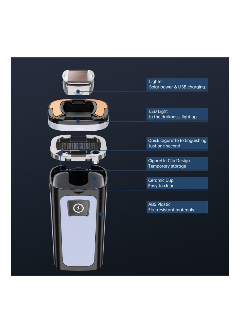 Excefore - Car Ashtray with Lid Smell Proof, Smokeless Ashtrays, Portable Cigarette Ashtrays, Car Ashtray with Solar and USB Dual Charging Lighter, Car Accessories Ashtrays for Travel, RV, Outdoor, Home - Image 1