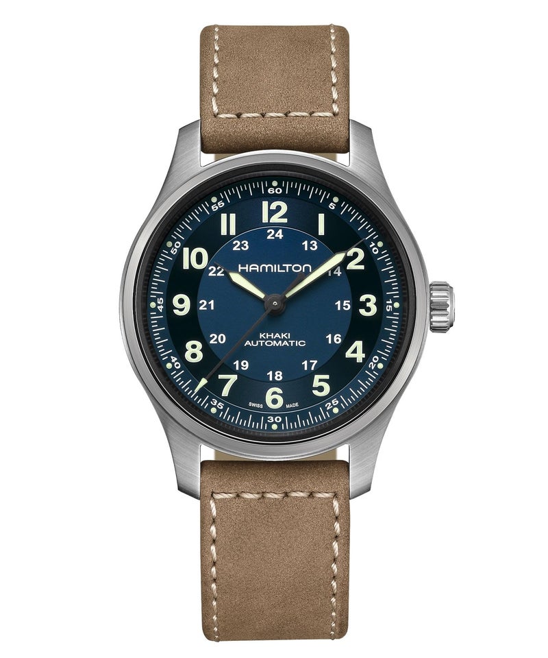 Hamilton Watch Khaki Field Titanium Auto | Swiss Made | 42mm Titanium Case | Blue Dial Analog Watch | Brown Leather Strap (Model: H70545540) - Image 3