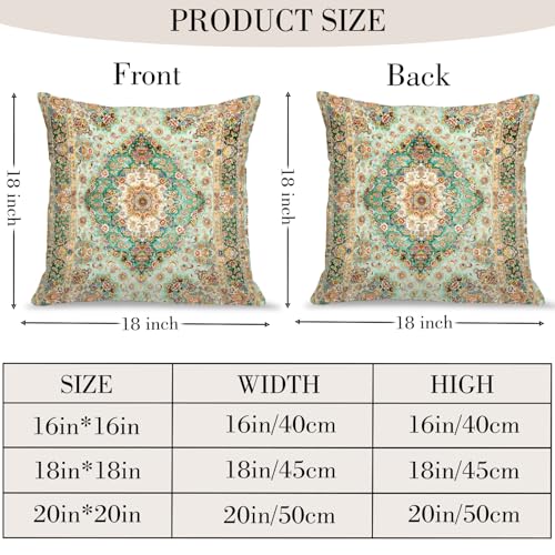 BUAEL Boho Floral Throw Pillow Covers 18x18 inch Set of 2Green Boho Rug Geometric Floral Pattern Decor Double Sided Pattern Cushion Cover Soft Pillow Case Living Sofa Room Bed Square Pillow Cover - Image 3