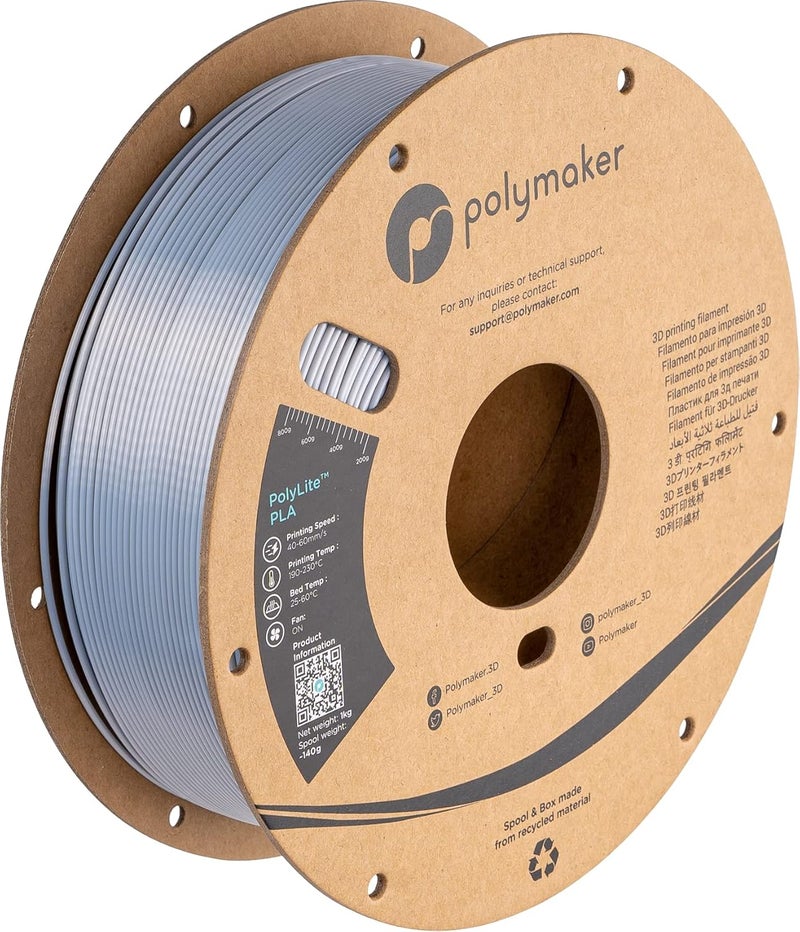 polymaker خيوط PLA حريرية 1.75 مم، فضي لامع لطابعة ثلاثية الأبعاد 1 كجم - PolyLite 1.75 مم - Image 1
