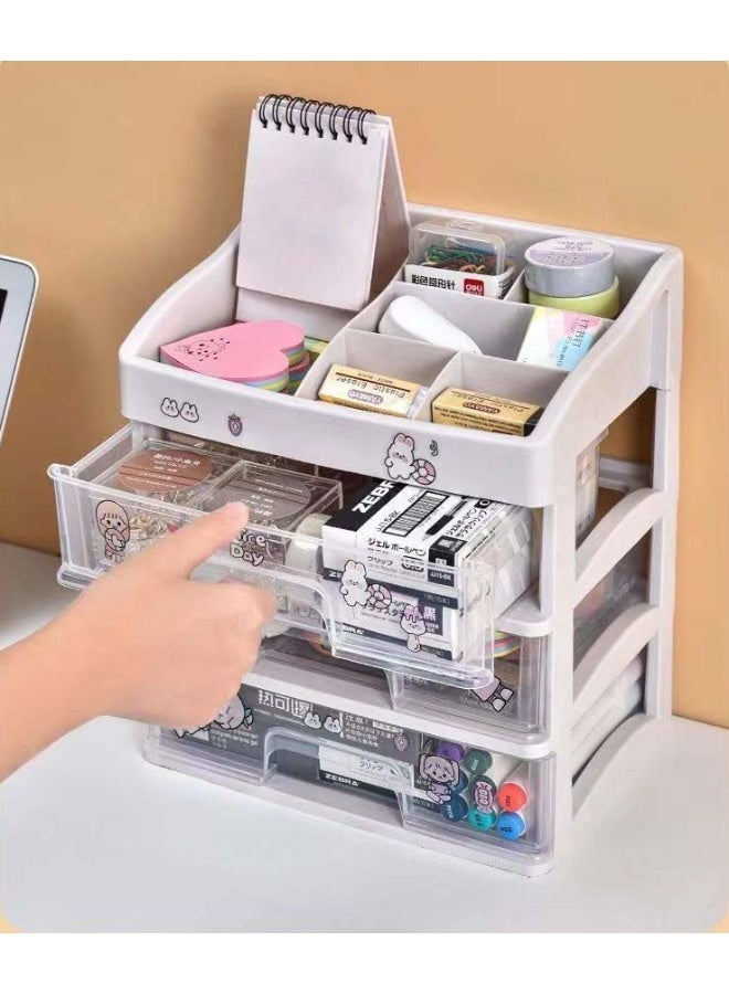 Multi-purpose Desktop Storage Organizer, Transparent Plastic Drawer Storage Rack 24×20×14.5cm, Cosmetic & Jewelry Storage Box, Small Countertop Organiser for Bedroom, Office Desk, Bathroom - Image 3