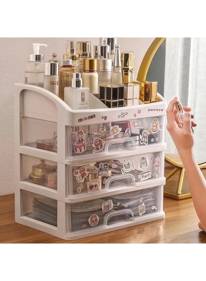 Multi-purpose Desktop Storage Organizer, Transparent Plastic Drawer Storage Rack 24×20×14.5cm, Cosmetic & Jewelry Storage Box, Small Countertop Organiser for Bedroom, Office Desk, Bathroom - Image 1