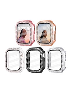 5-Pack Bling Diamond Bumper Cases for Apple Watch Series 7, 41mm - Compatible with Apple Watch 7 in Rose Gold, Pink, Black, Silver, and Clear.