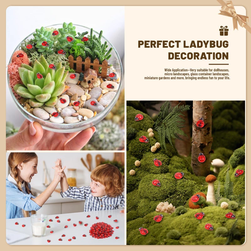 Yonseng 200pcs Mini Resin Ladybug Decor Tiny Ladybug for Crafts Dollhouse Miniatures Mini Resin Things Animals for Fairy Garden Micro Landscaping Home Decoration, 2 Types(0.32*0.4inch & 0.3*0.36inch) - Image 5